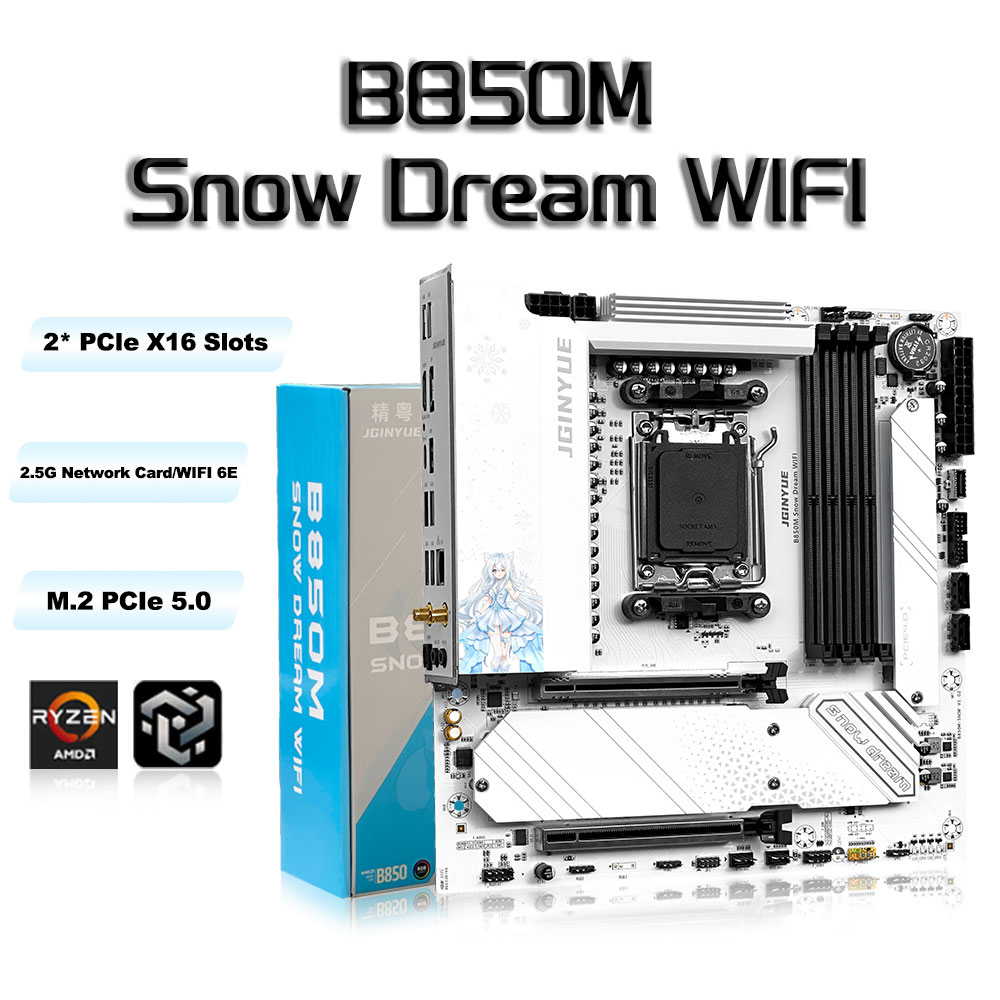 JGINYUE B850M Snow Dream WIFI  - đánh giá và giá Am5 Micro Atx Pcie 5.0 Motherboard